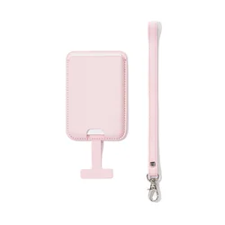 Official Magnetic Cardholder Wallet with Lanyard and Strong Magnetic Cover - Leather Wallet (Light Pink)