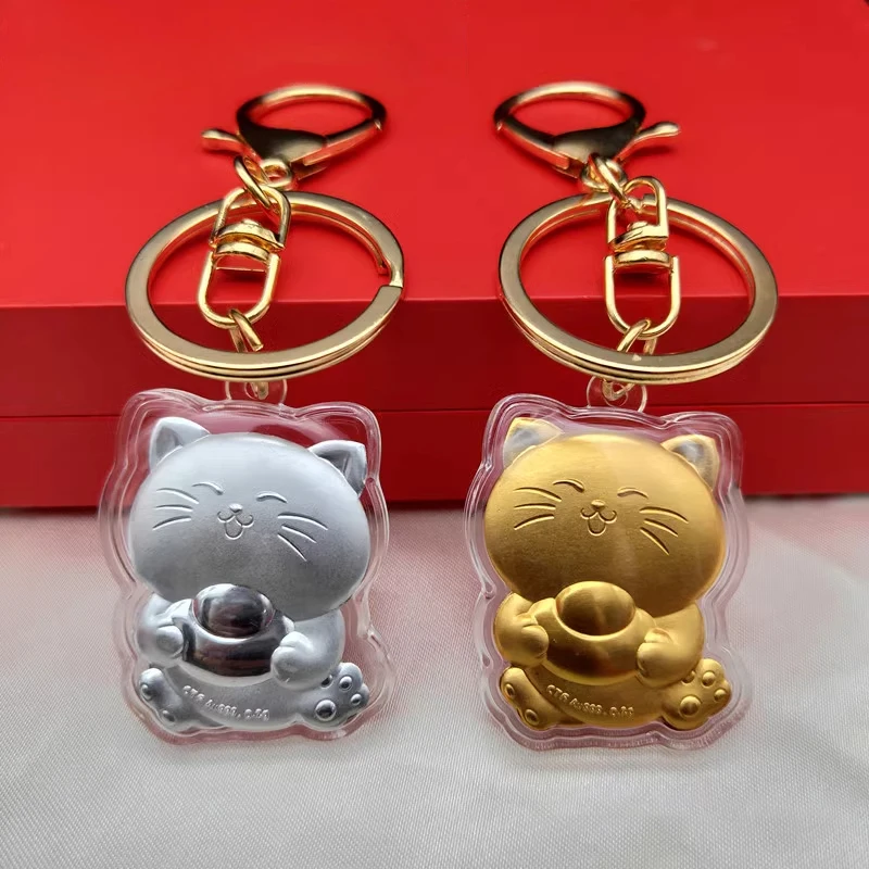 

Брелок для ключей Yuanbao в виде кошки из золотой фольги