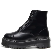 Bottes à plateforme en cuir véritable pour femmes, grande taille 35-45, bottines noires, chaussures Punk, bottes de moto à semelle épaisse 4