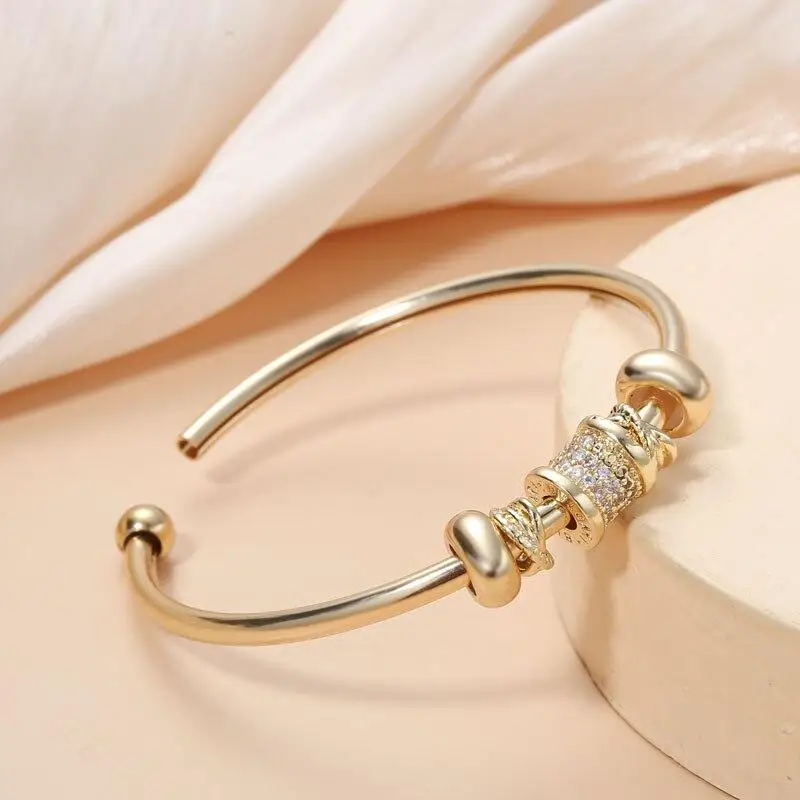 UILZ Gold Plated Cuff Bangle Copper Material Cubic Zircon Stone Rhodium Plated Size Adjustable Cuff Bracelet Girl Fashion Gifts