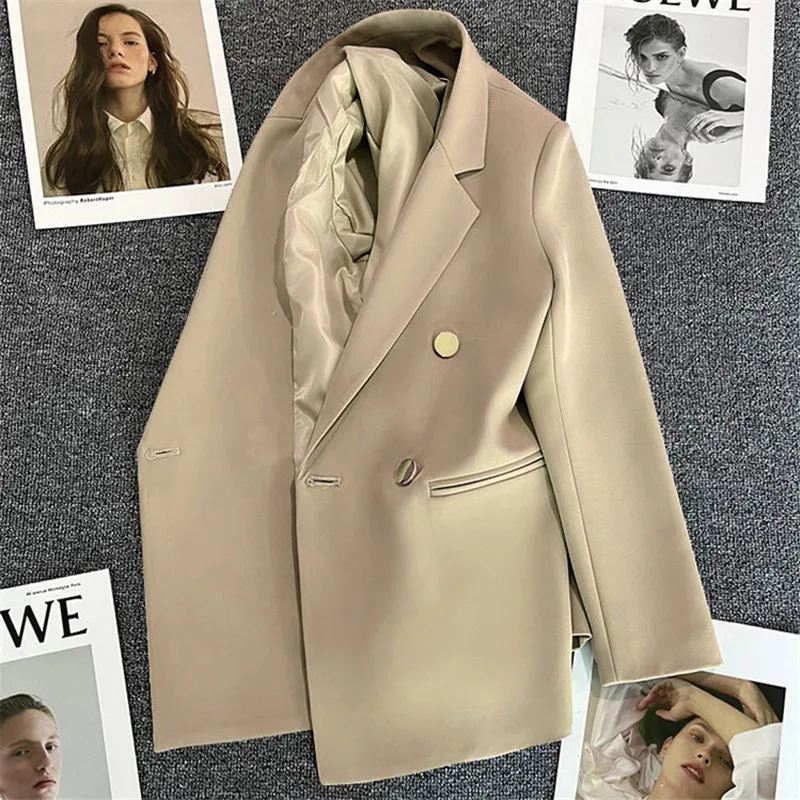 

Korean Version Pure Color Loose Fashion Suit Jacket Simple Office Ladies Tops Women Casual Blazer Double Breasted Suit Jacket