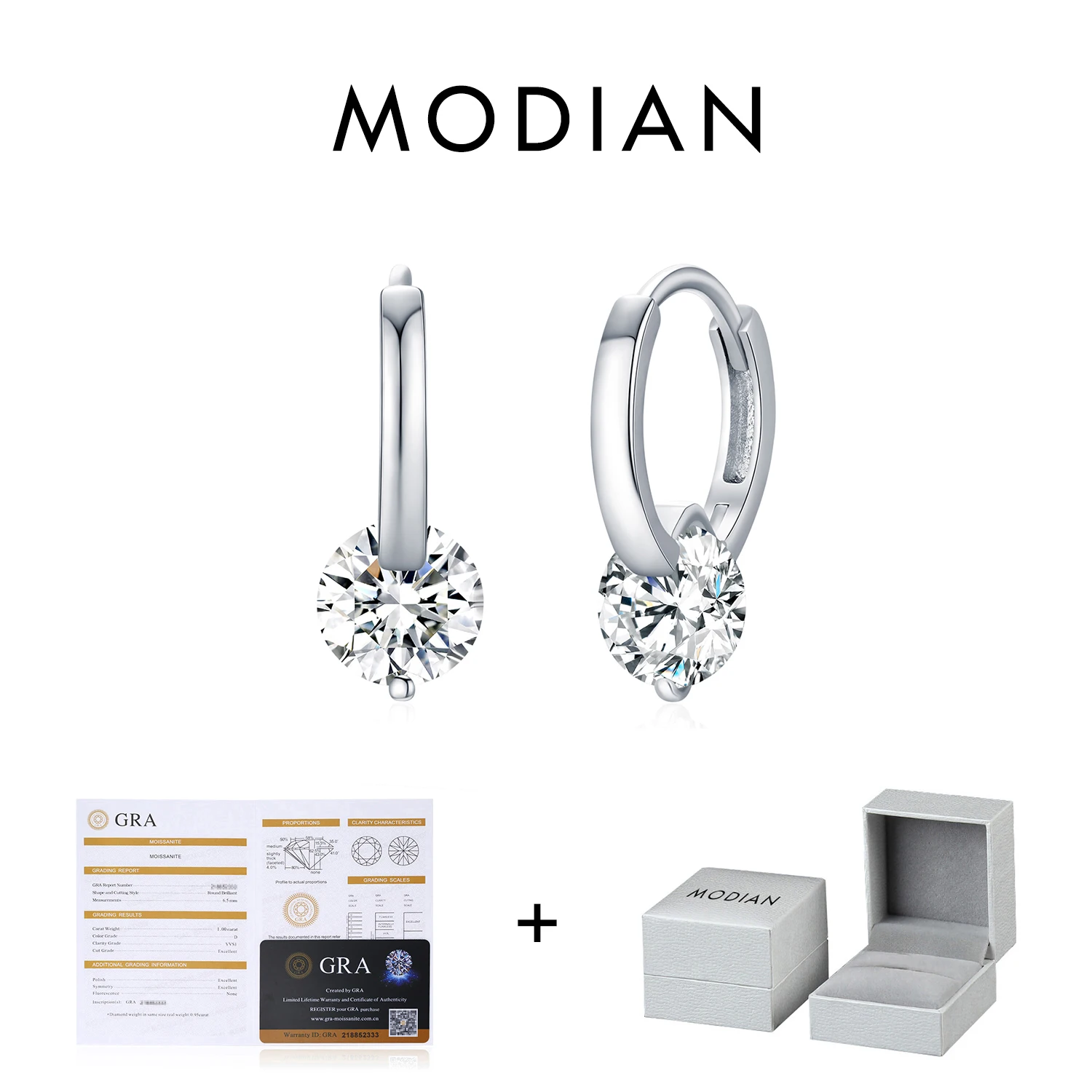 MODIAN 1,0 CT D Farbe Moissanit Creolen 925 Sterling Silber Luxus Schnalle Ohrringe Für Frauen Hochzeit Edlen Schmuck Geschenke