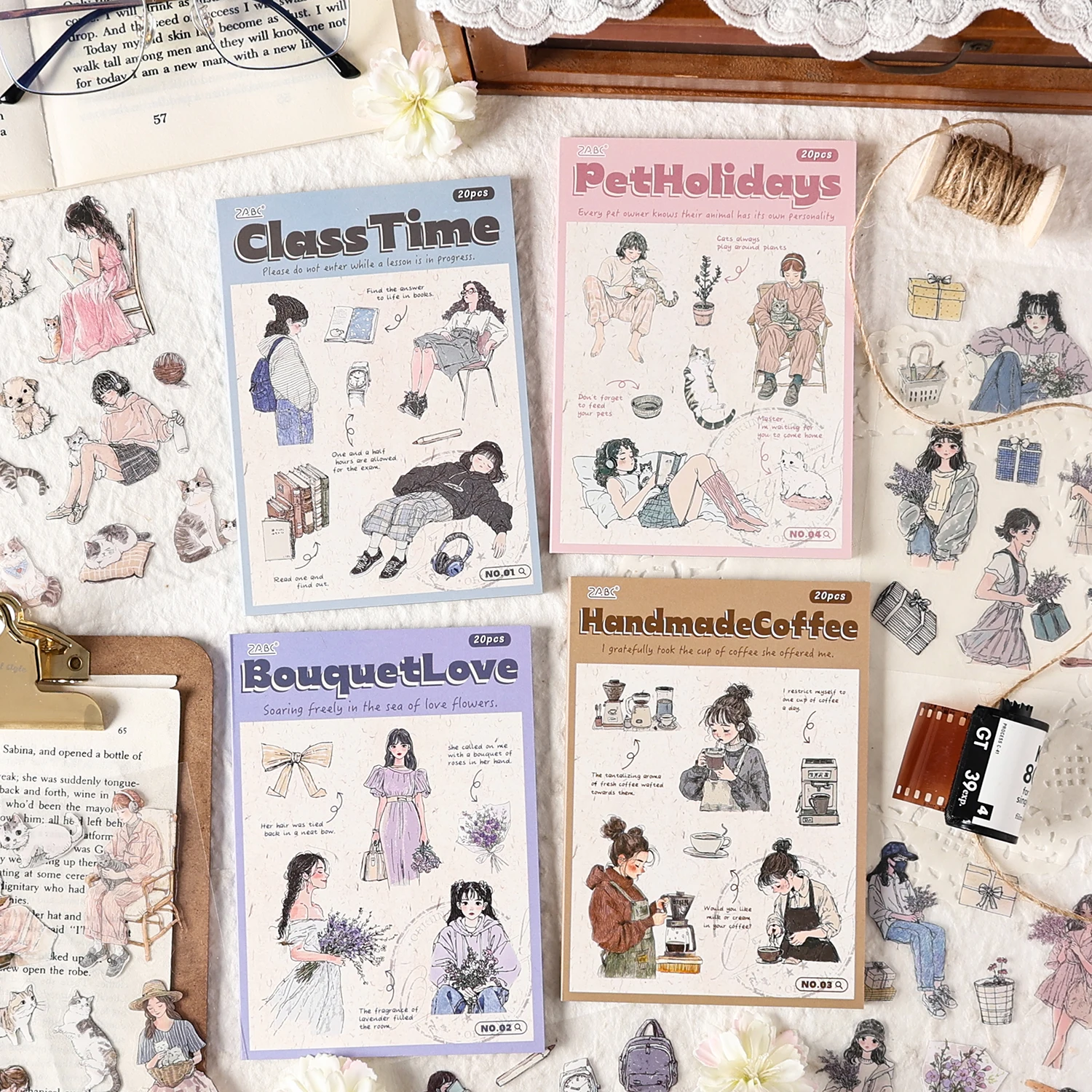Journal GO 20 Stück niedliche Cartoon-Mädchen-Aufkleber, Korea, Anime-Charakter-Aufkleber, Handyhülle, Planer, Tagebuch, Scrapbooking, DIY-Abziehbilder
