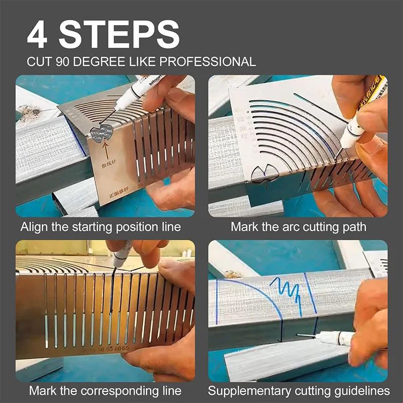 Angle Measurement Tool Multifunctional Square Tube Rounded Corner Ruler Drawing Tool Drawing Ruler Precision Arc Marking ﻿ 3