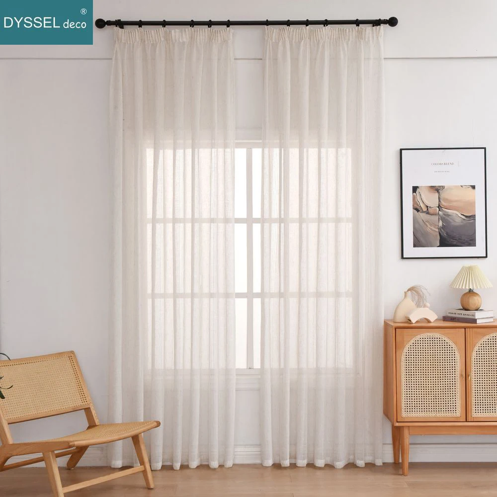 

Modern Natural Linen Stripe American Style Tulle Sheer Gromment Rod Pocket Windows Curtain For Livingroom Bedroom