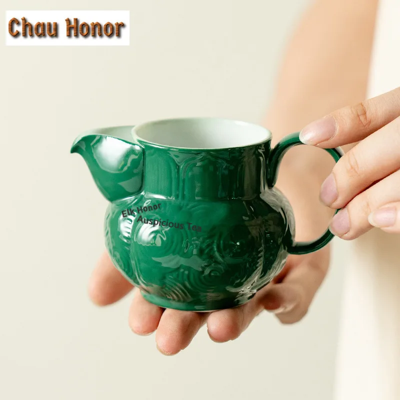 Emerald Green Ceramic Tea Pitcher Pour Tea Fair Cup Cha Hai Dispenser Justice Cup Flower Tea Fair Mug Cafes Ornaments Supplies