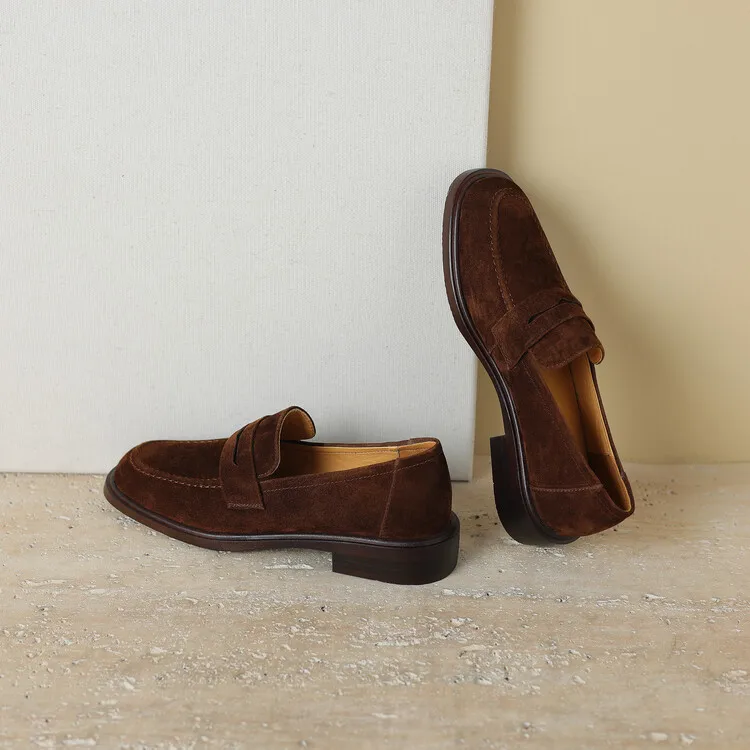 2026 Spring Sheep Suede Women Shoes Round Toe Chunky Heel Women Pumps Shoes for Women Deep Mouth Loafers Low Heels Ladies Shoes