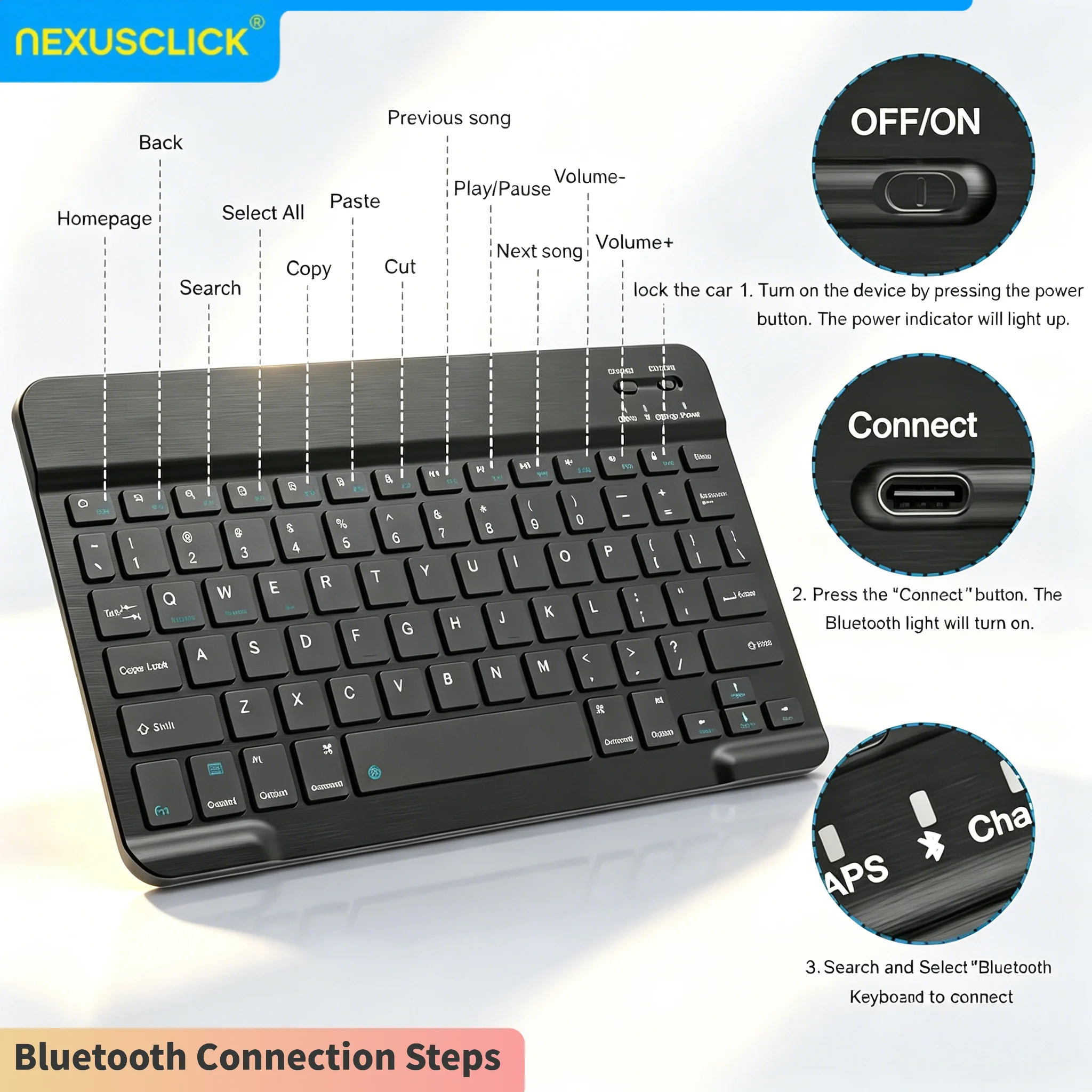 Universal Bluetooth Keyboard for Tablets and Mobile Devices