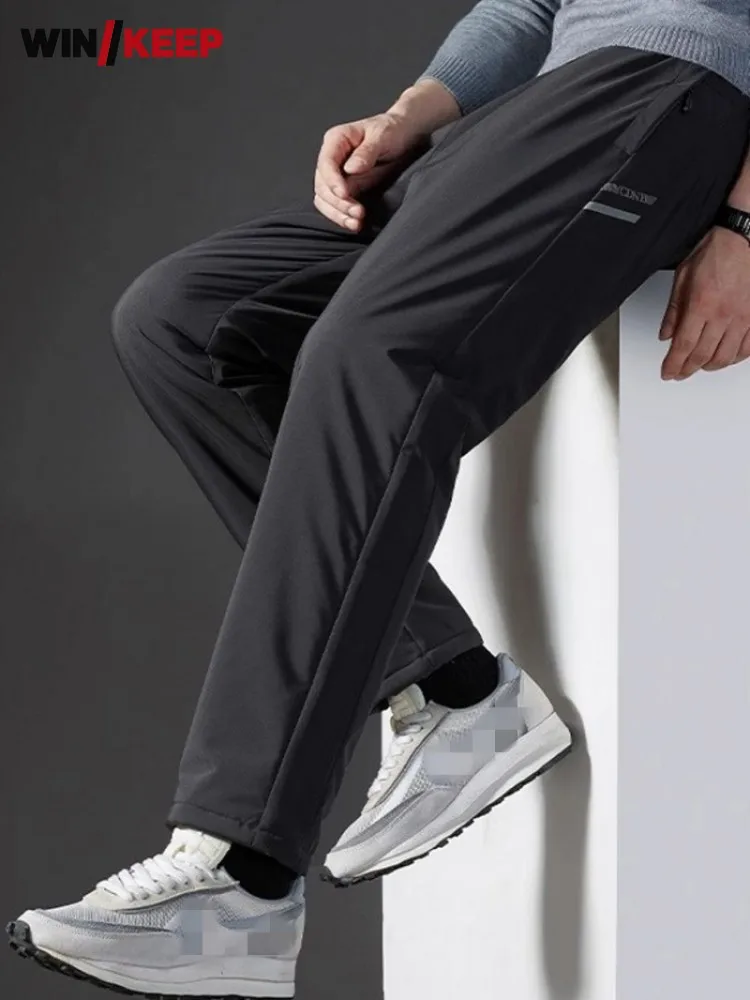 Winter Hiking Pants Mens Loose Fit Warm Fleece Liner Straight Joggers Plus size 7XL Camping Outdoor Trekking Sweatpants Trousers