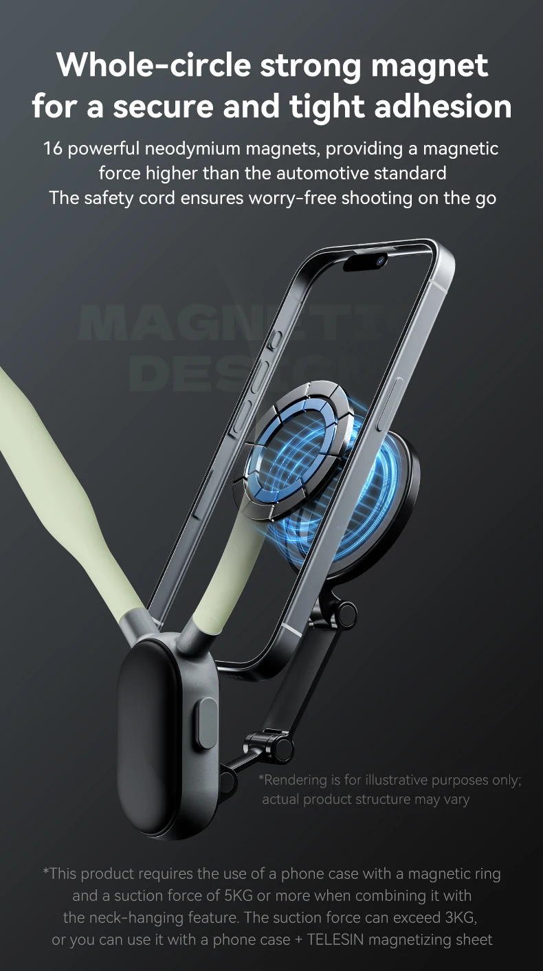TELESIN Silicone Phone Magnetic Neck Mount Quick Release Hold for Iphone 15 14 1