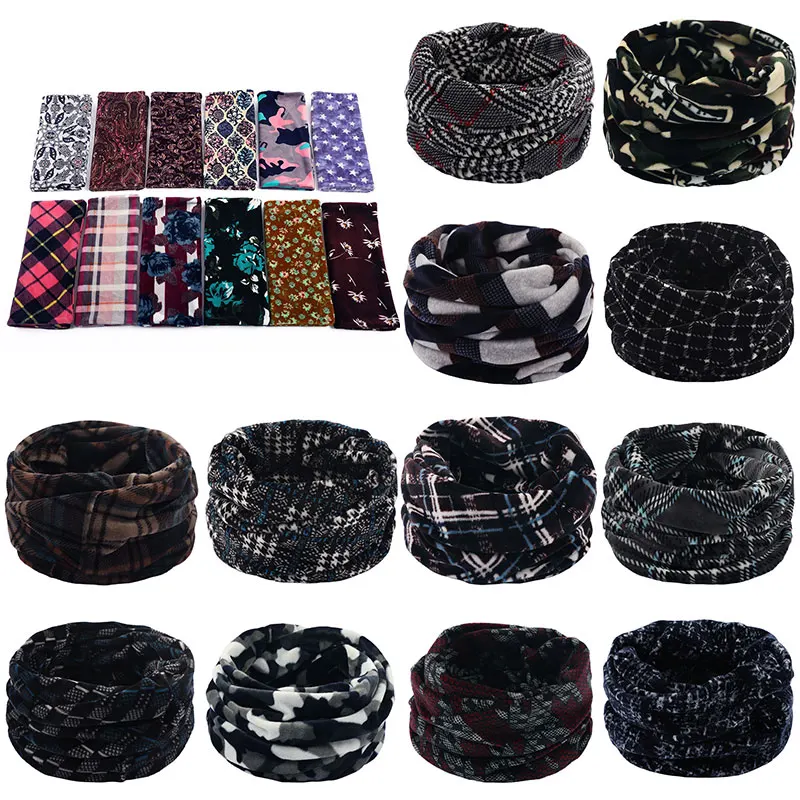 Snood Scarves Ring Men Women Unisex Winter Soft Fleece Neck Scarf Double Layer Knitted Neck Scarves Warmer Printed Vintage
