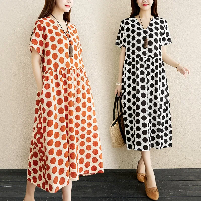 

2022 summer new ethnic style casual loose high waist slim V-neck simple and versatile temperament women long dress free shipping