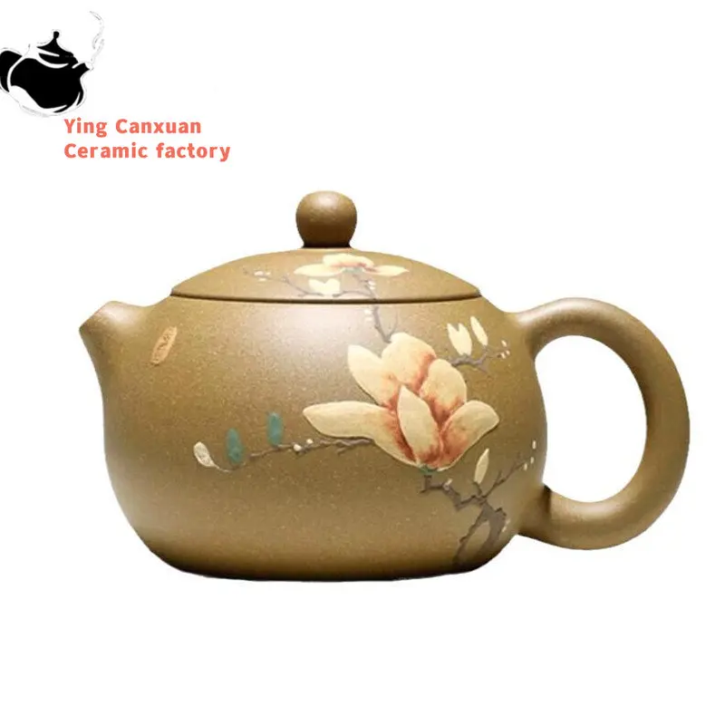 

230ml Chinese Yixing High-end Purple Clay Teapots Famous Mud-painted Flower Pattern Handmade Xishi Tea Pot Kettle Zisha Tea Set