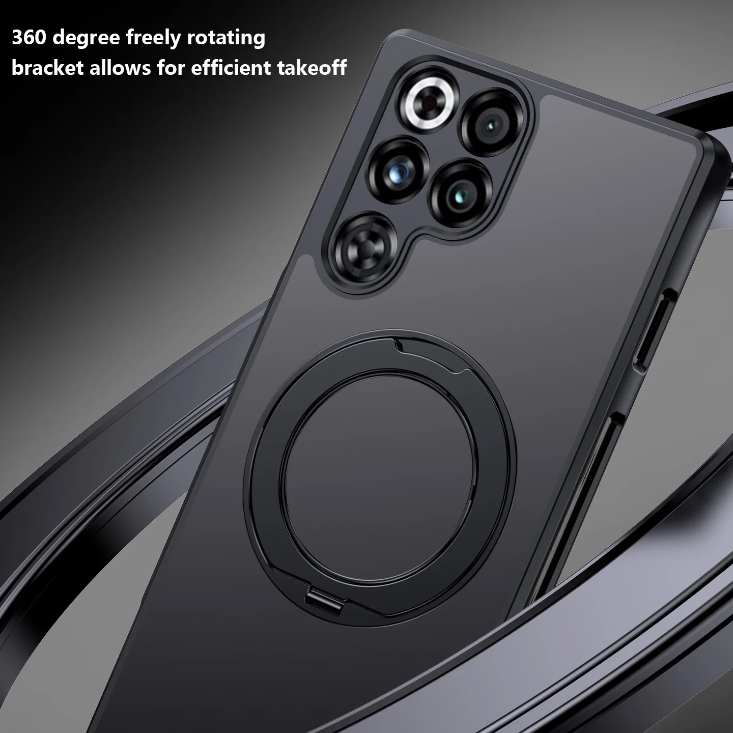 Translucent Shockproof Magnetic Phone Case with 360° Rotating Bracket and Matte Finish