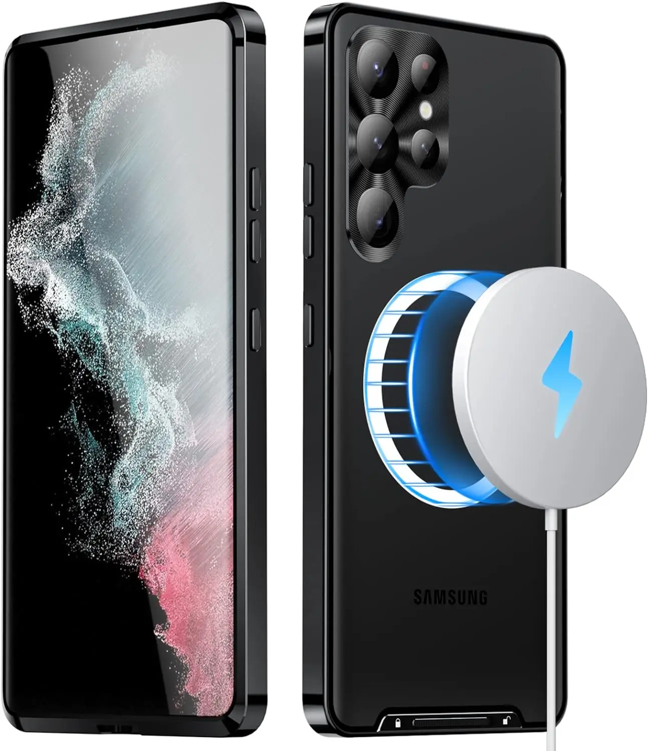 

Металлический магнитный чехол для Samsung Galaxy S21 Ultra [совместим с Magsafe] [Металлическая Рамка бампера + предохранительный замок] Защита для объектива камеры
