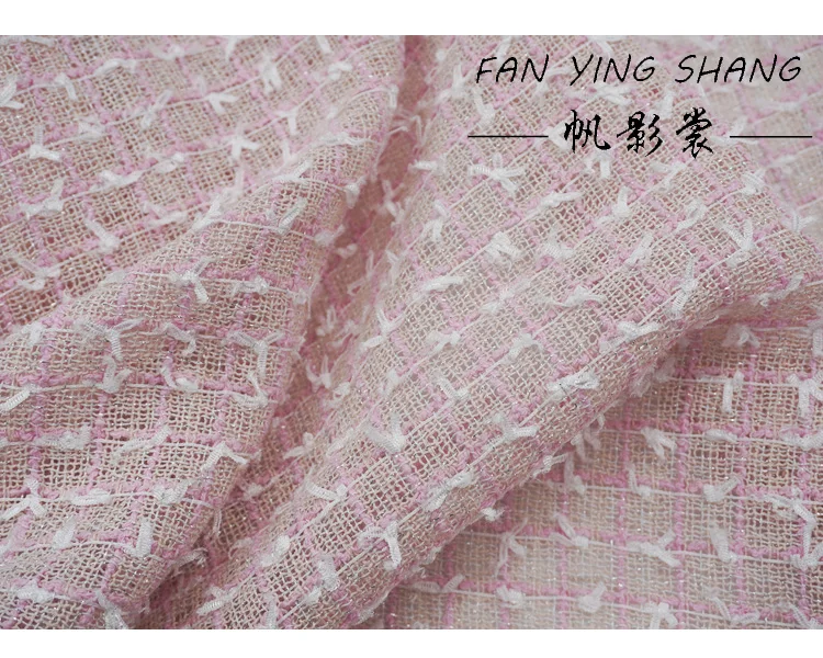Rosa-weiß karierter Tweed-Stoff mit Schleife für Frühling und Herbst, Damenmantel, Kleid, Rock, DIY-Nähstoff, Tissu, Stoff, Tecido, Твидовая Ткань – Detail 3