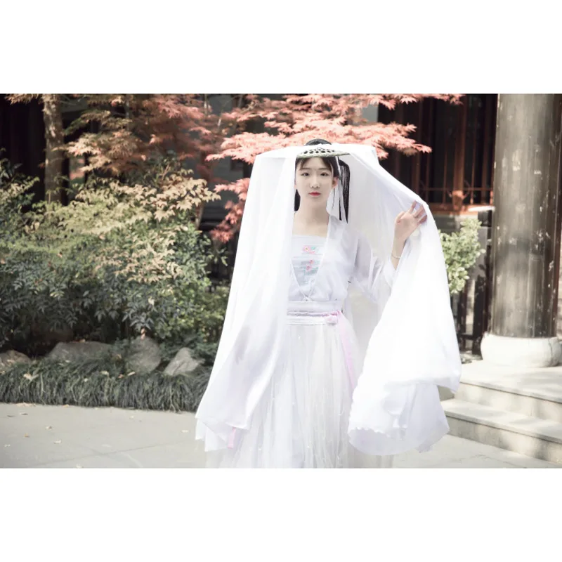 White Flower Bamboo Hat Women Hanfu Accessories Display White Antique Sunscreen Veil Bamboo Hat Curtain Cosplay Head Umbrella