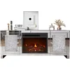 Mirror Fireplace TV Cabinet, Mirror Media Entertainment Center, Silver TV Console Table, Living Room Mirror Furniture 5