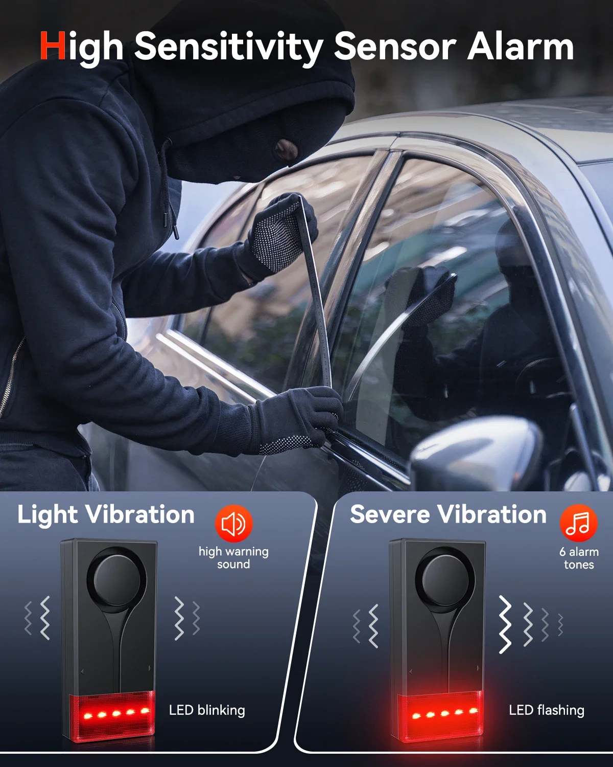 ExtractMe High-Decibel Car Vibration & Light Security Alarm with Wireless Remote Control