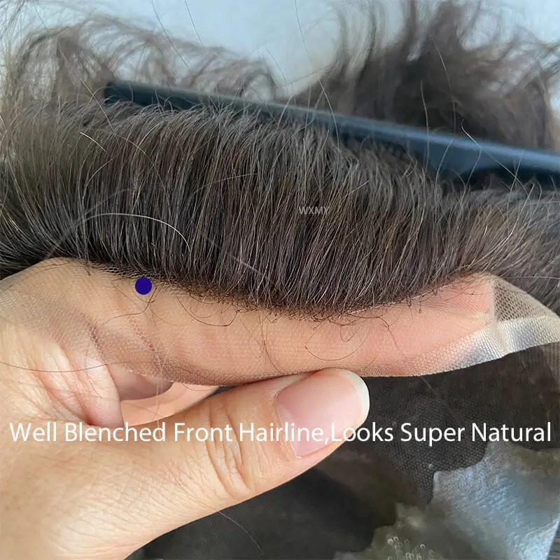 Clearance Q6 Toupee Man Wig Male Hair Prosthesis French Lace & Pu Base Men's Wig Hair System 100% Natural Human Hair Wig For Men 3
