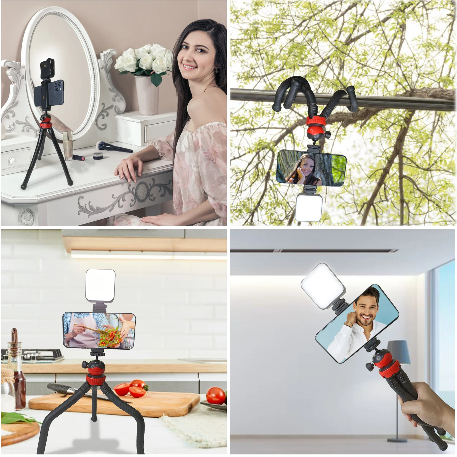 Portable Flexible Tripod Octopus Mobile Phone Tripod Bracket With MIni Video Fill Light Control Selfie Stick For Phone Camera