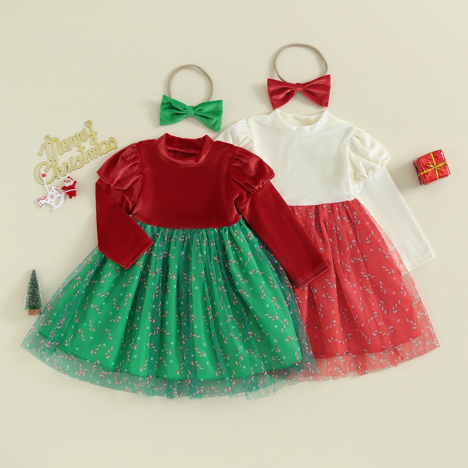 

2023-09-15 Lioraitiin 6M-4Y Toddler Baby Girl Outfit Clothes Christmas Dress Long Sleeve Mesh Princess Dress Skirt Headband Set