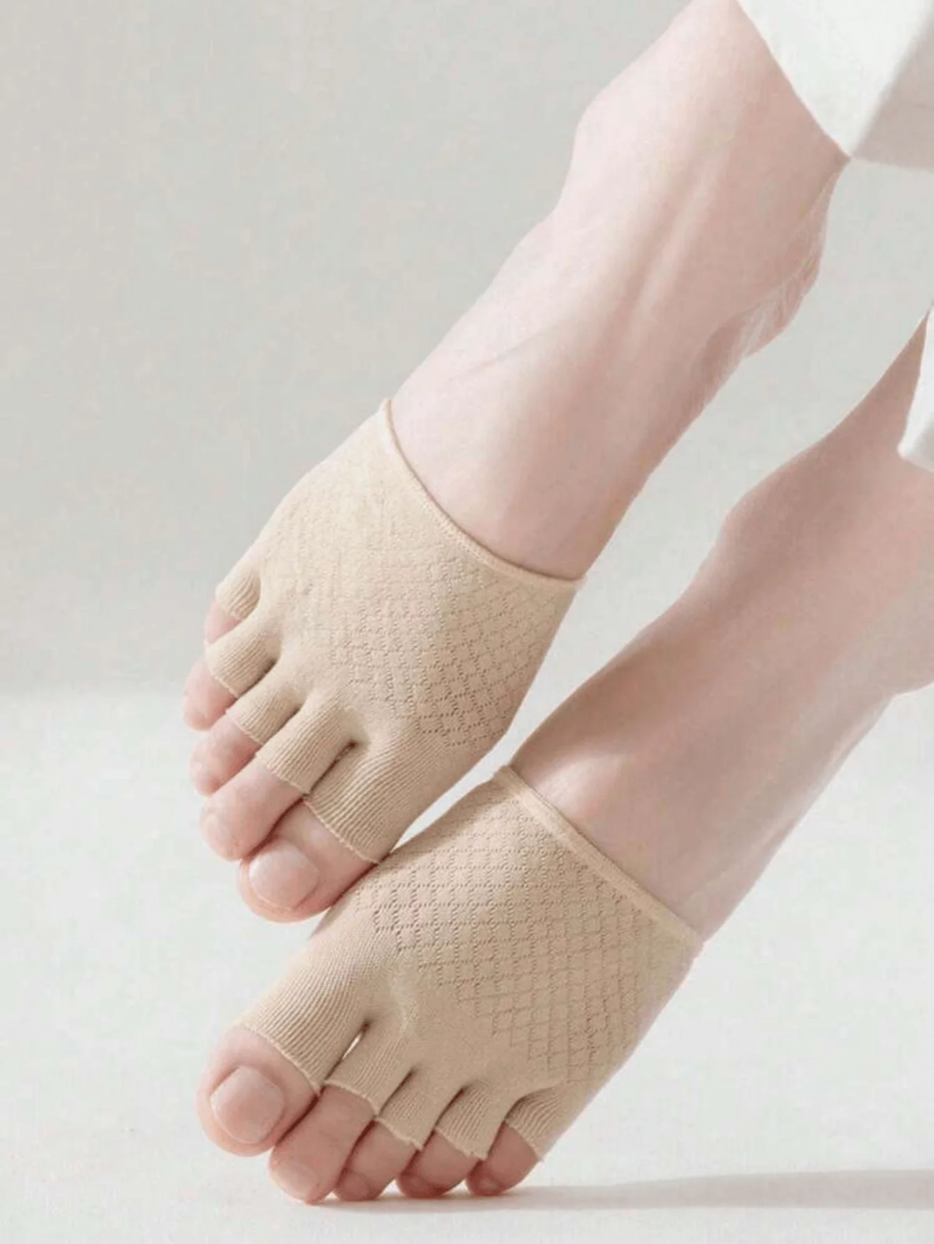 Cotton Half-Toe Five-Finger Women's Invisible Thin High-Heeled Shoes with Front Opening Socks and Non-Slip Insoles