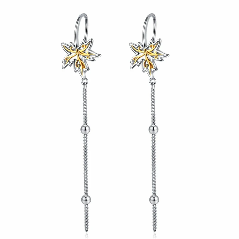 925 Sterling Silver Hollow Maple Leaf Earrings for Women Simple Tassel Chain Long Ear Wire Earrings Banquet Jewelry Accessories