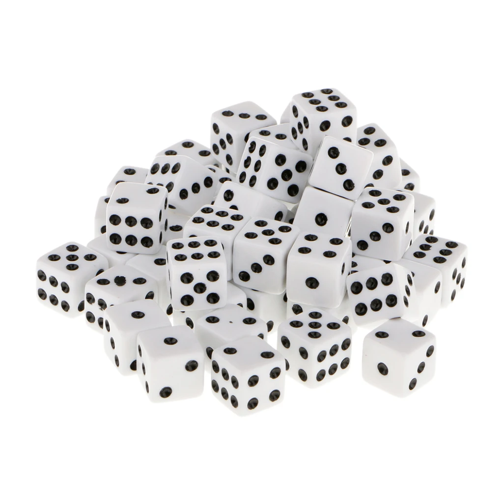 12mm 50Pcs Opaque Acrylic Six Sided Spot Dice Games Spot Dice for Table Game Party Games Toys Gift 6 Colors
