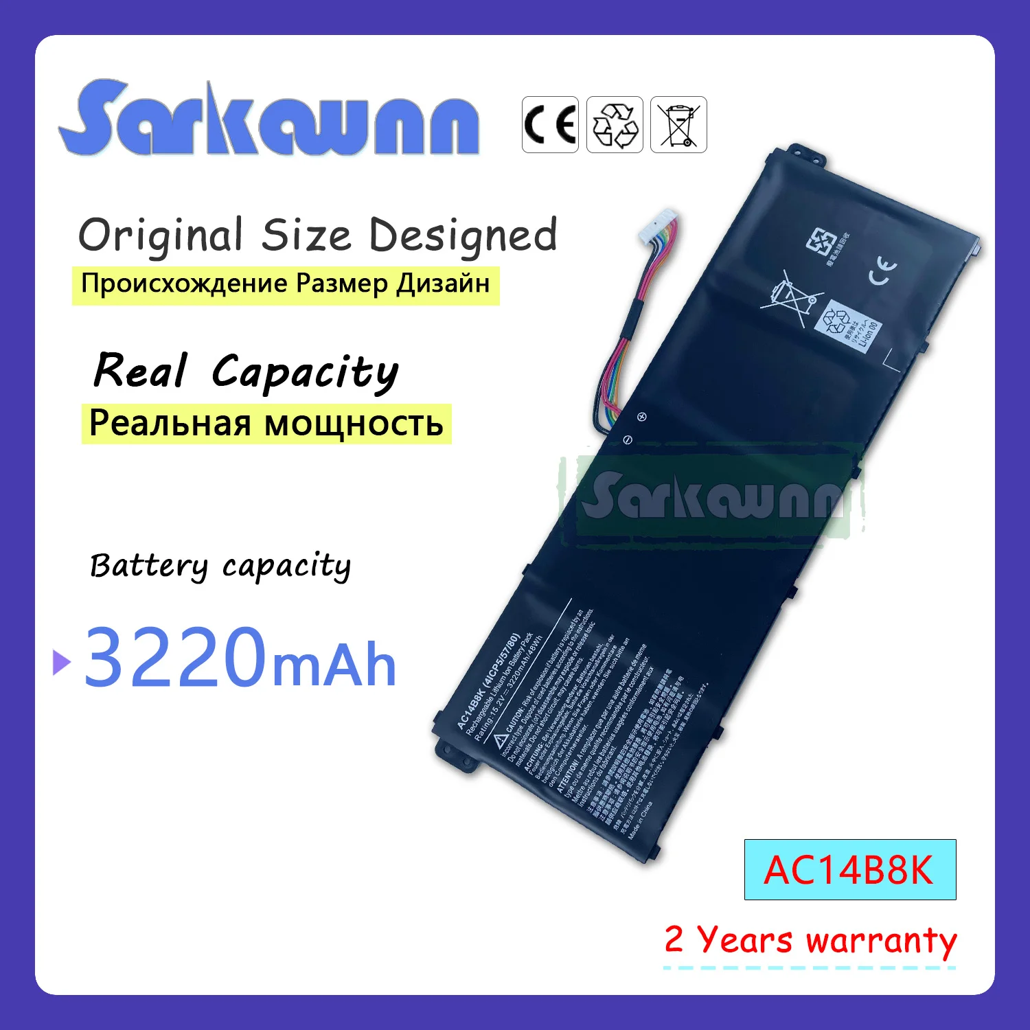 Sarkawnn 15.2V 3200Mah Ac14B8K Batteria Per Laptop Per Acer Aspire V13 V11 V3-371 V3-331 V3 V3-111 V3-111P Travelmate X359