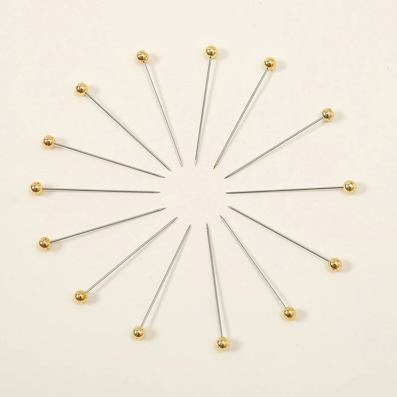 100 Spille Da Cucito Con Testa In Vetro - Spilloni Multicolore In Acciaio Per Sartoria E Fai Da Te (Oro) - 2