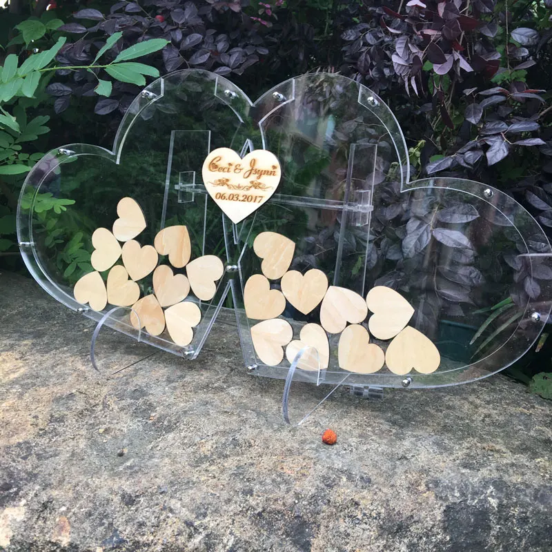 

Customized Double Heart Shape Drop Box, Transparent Acrylic Wooden Rustic Wedding Guestbook, Communion Wedding Reception Decor