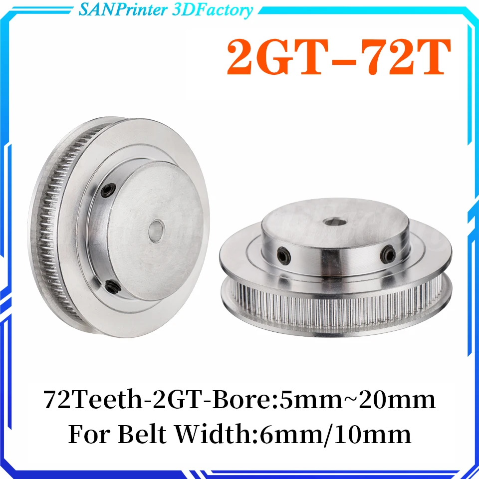 72 Teeth 2GT Timing Pulley Bore 6/6.35/8/10/12/14/15/16/17/19/20mm for GT2 Open Synchronous belt width 6/10mm 72Teeth 72T