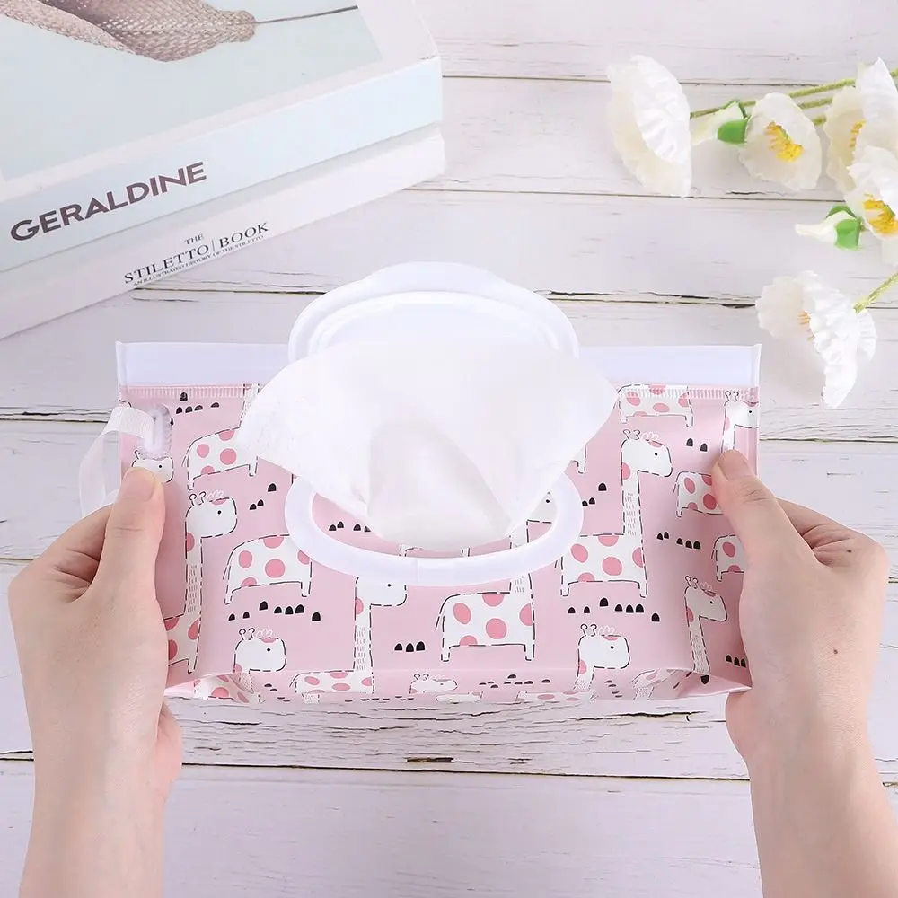 Reusable EVA Baby Wet Wipe Bag Cute Wipes Holder Case Flip Cover Snap-Strap Refillable Wet Wipe Pouch Outdoor Useful Tissue Box 4