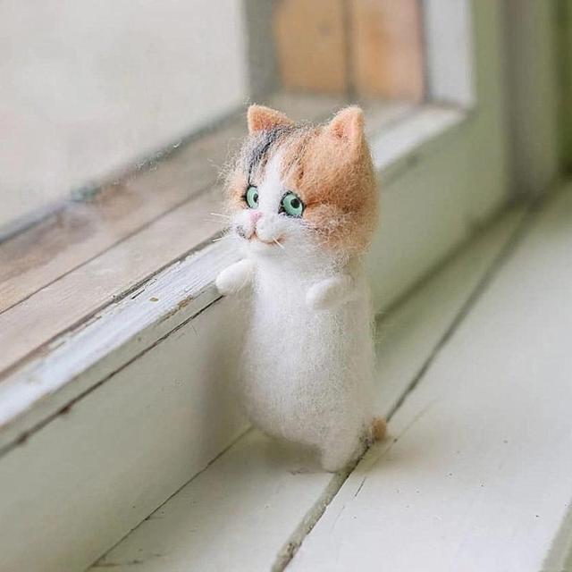 Handmade Cat Animal Wool Felting Package Material Handmade Toy Doll Felt Poked Unfinished DIY Arts Crafts Needlework