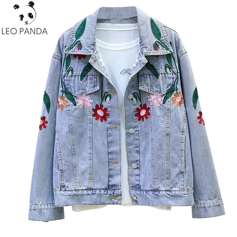 

2024 spring autumn new Korean loose jeans coat vintage flower embroidery denim short jacket women cowboy