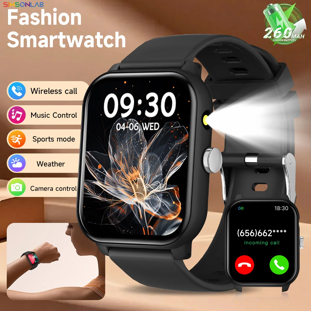 Smartwatch With Wireless Calling, Music Player And Flashlight_voghion.com