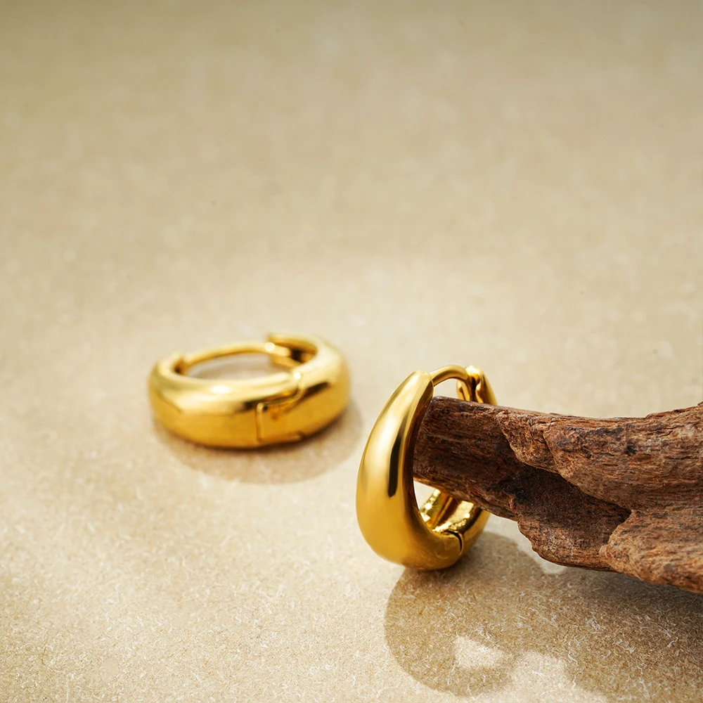 Punk Stainless Minimalist Solid Round Rings Huggies Earrings for Women Men Stackable 18K Gold Plated Tiny Ear Cartilage Hoops