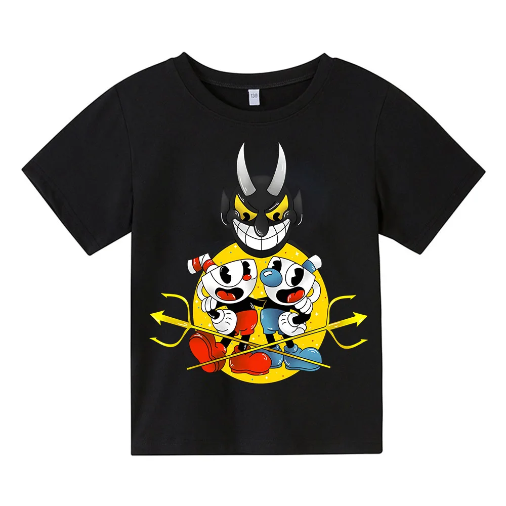 

Cuphead Mugman Print Kids Girls T-shirts 100% Cotton Family Clothing Summer Cartoon Kids Casual Short Sleeve T Shirt Streetwear