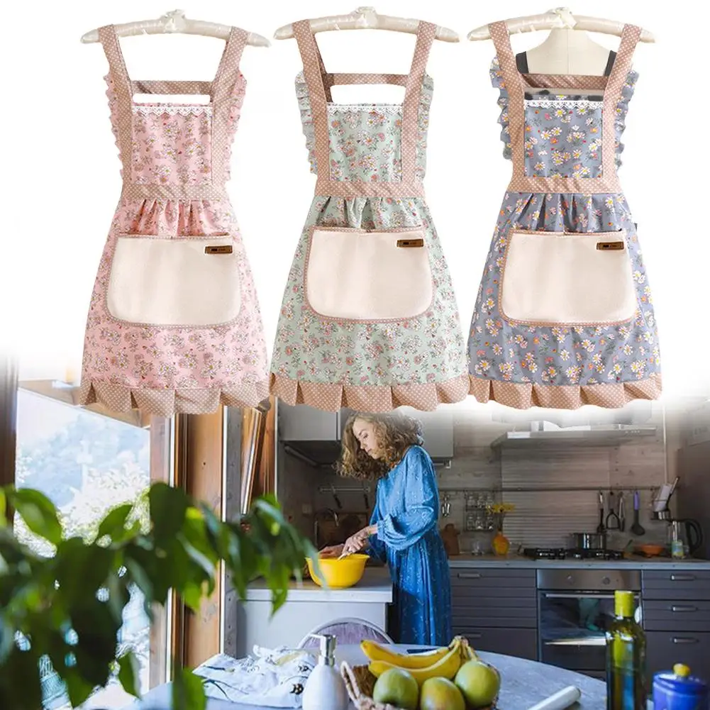 

Cute Kitchen Apron Cotton Floral Style Home Kitchen Cooking Quick Apron Fashion Apron Retro Drying Waterproof K2w4