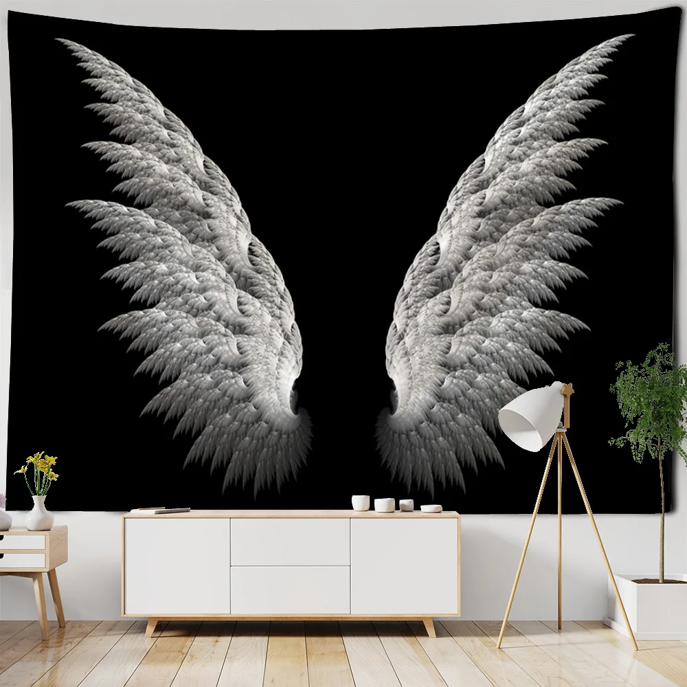 Fantasy wings, black tapestry, sun and moon, skull, home wall hanging, hippie, witchcraft, art decoration, bedroom, dormitory