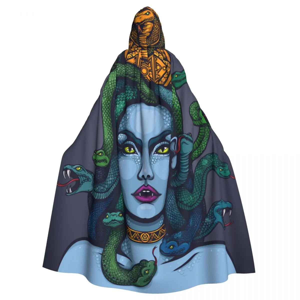 

Adult Cloak Cape Hooded Medusa Gorgon Woman Head With Snakes Medieval Costume Witch Wicca Vampire Elf Purim Carnival Party