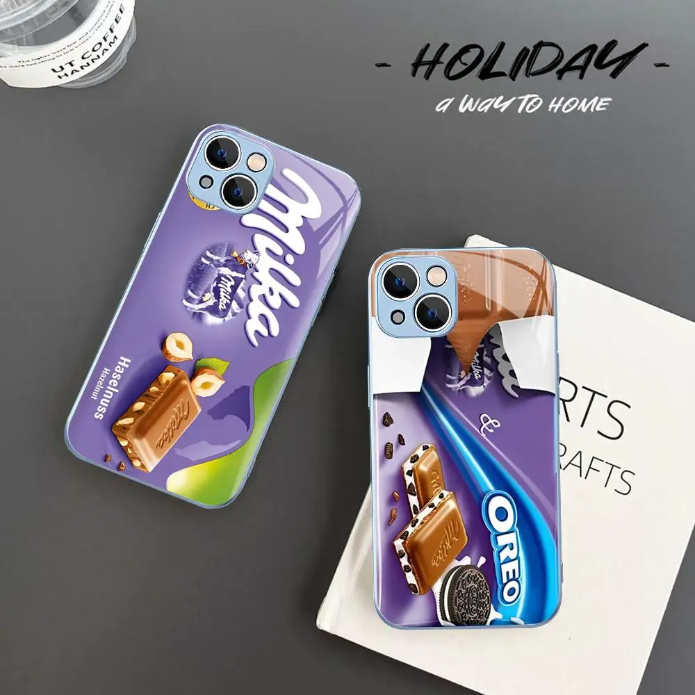 Chocolate Milka Box Custodia Per Telefono In Vetro Temperato Per Iphone 14 13 12 11 Pro Mini Xs Max 14Plus X Xs Xr Fundas