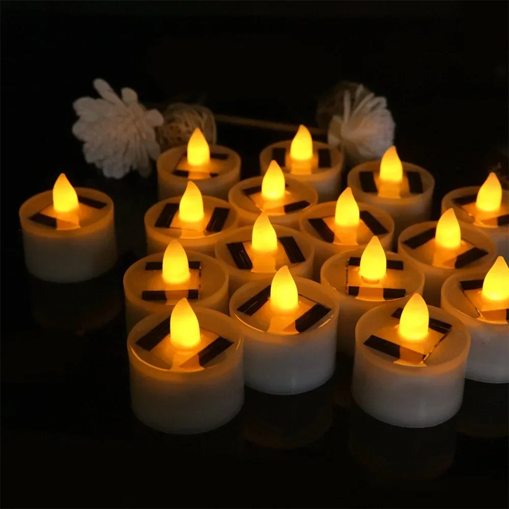 Solar Powered Tea Candles LED Lighting Smokeless Outdoor Lighting Reusable Waterproof Flameless Candles Hallown Christmas