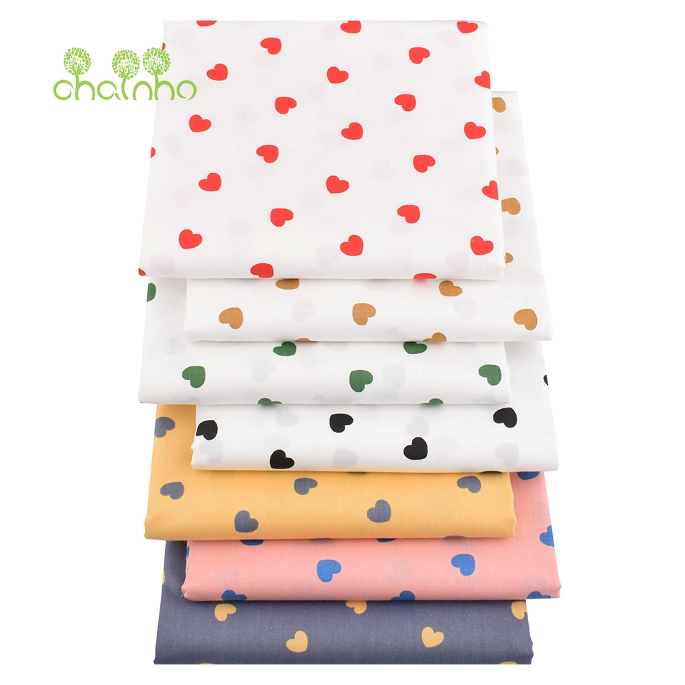Chainho,Heart-Shaped Printed Twill Cotton Fabric,Patchwork Clothes,DIY Sewing Quilting Material For Baby Child's Bedding,Shirts