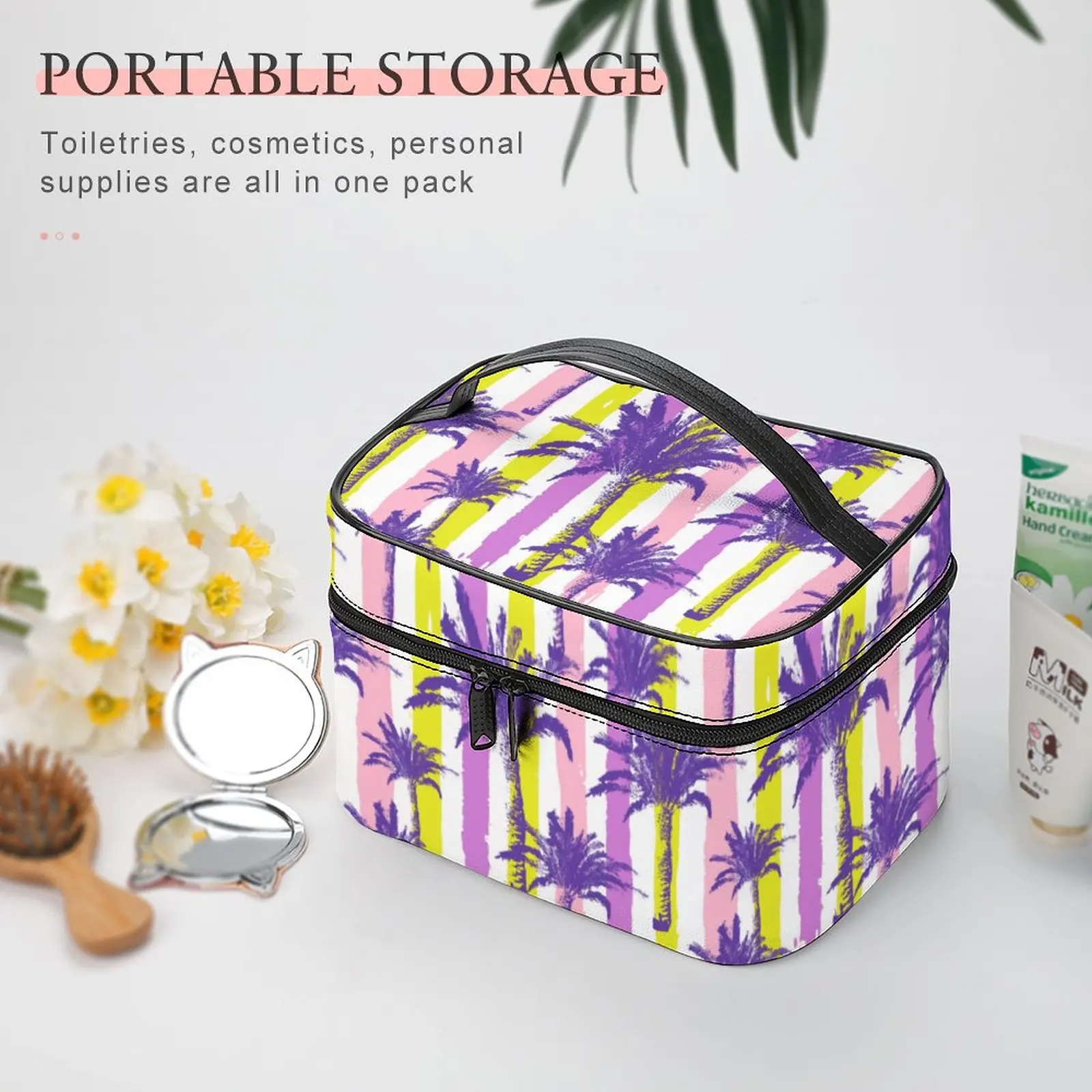 Customized Pattern Makeup Bag Painted Coconut Tree Makeup Bag Women Multifunction Cosmetic Bag Toiletries Organizer Storage Bag