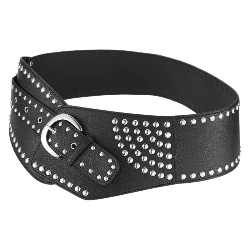 Wide waistband for women with luxury sense fashionable versatile decoration paired with skirt trendy rivet leather belts pu leather belts