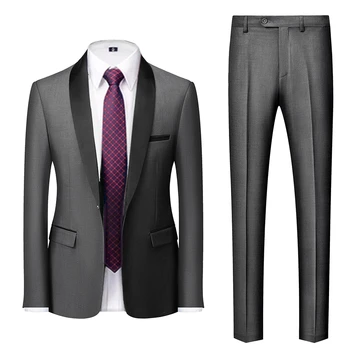Men Mariage Color Block Collar Suits Jacket Trousers Waistcoat Male Business Casual Wedding Blazers Coat Vest Pants 3 Pieces Set 13