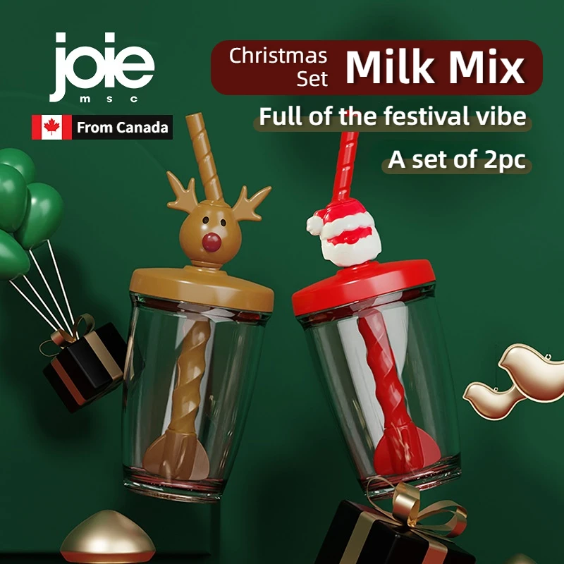 joie Christmas Straw Cup Manual Stirring Cup Coffee Soy milk Milk