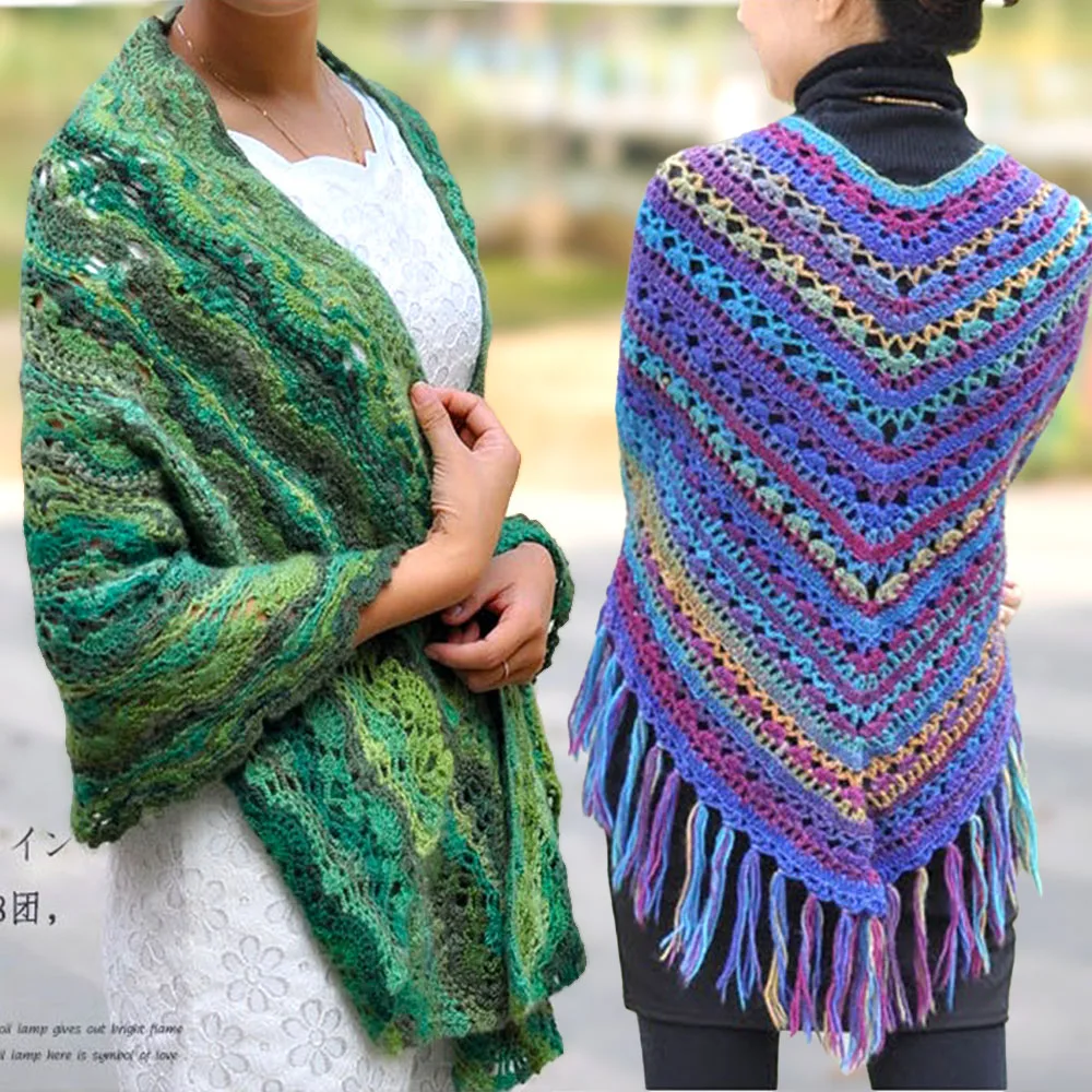 100% Pure Wool Fiber Yarn 50g/180m Rainbow Gradient for Hand Knitting Crochet Soft DIY Scarf Shawl Sweater Cushion Crafts Making